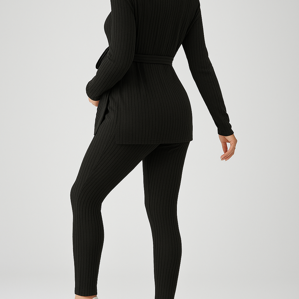 Zwangerschapsset 2-delig – Rib Top met Lange Mouw & Verstelbare Broek