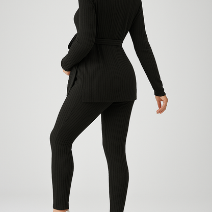 Zwangerschapsset 2-delig – Rib Top met Lange Mouw & Verstelbare Broek