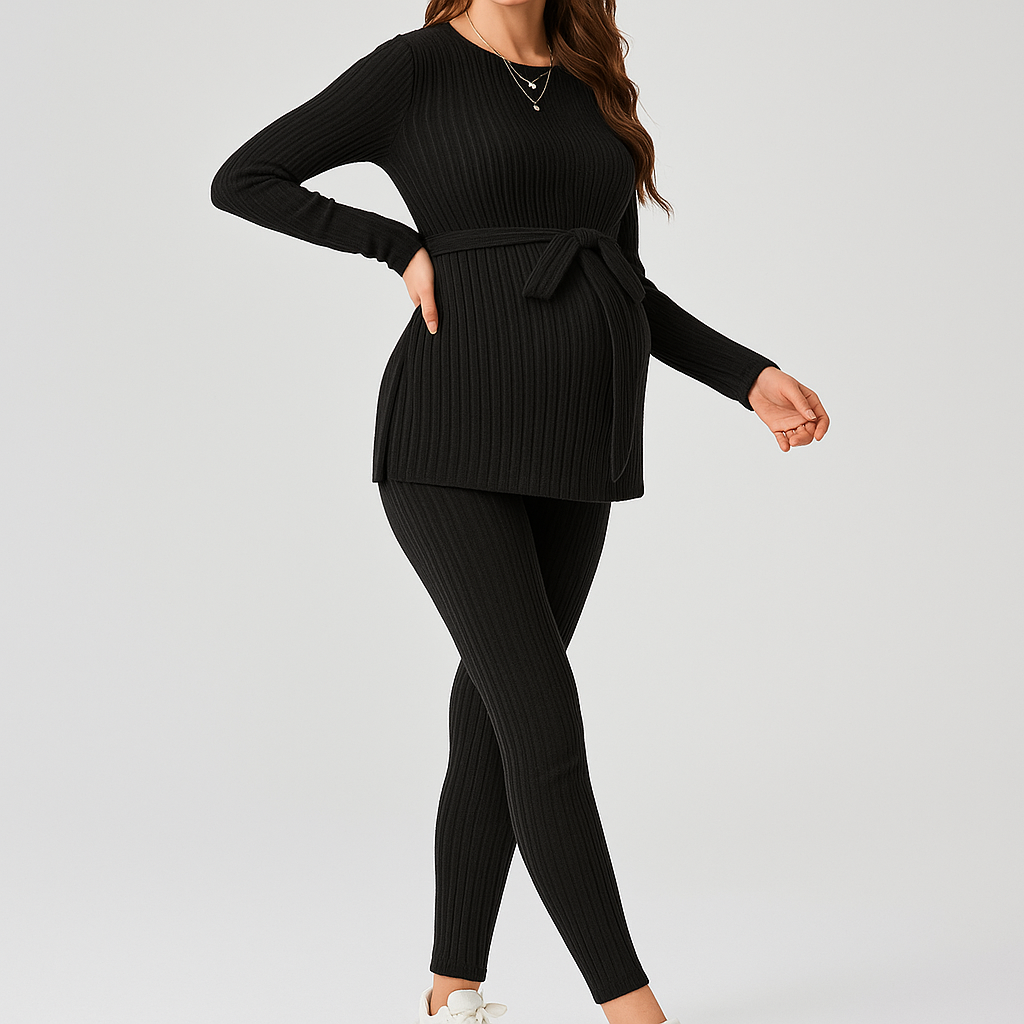Zwangerschapsset 2-delig – Rib Top met Lange Mouw & Verstelbare Broek