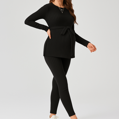 Zwangerschapsset 2-delig – Rib Top met Lange Mouw & Verstelbare Broek