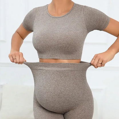 Zwangerschapsset – Naadloze 2-delige Sportieve Crop Top & Legging