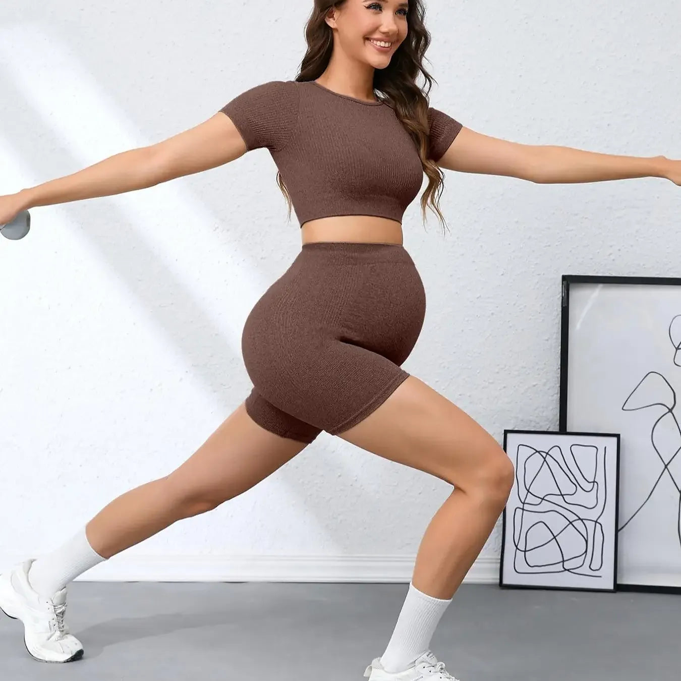 Zwangerschapsset – Naadloze 2-delige Sportieve Crop Top & Legging