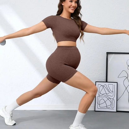 Zwangerschapsset – Naadloze 2-delige Sportieve Crop Top & Legging