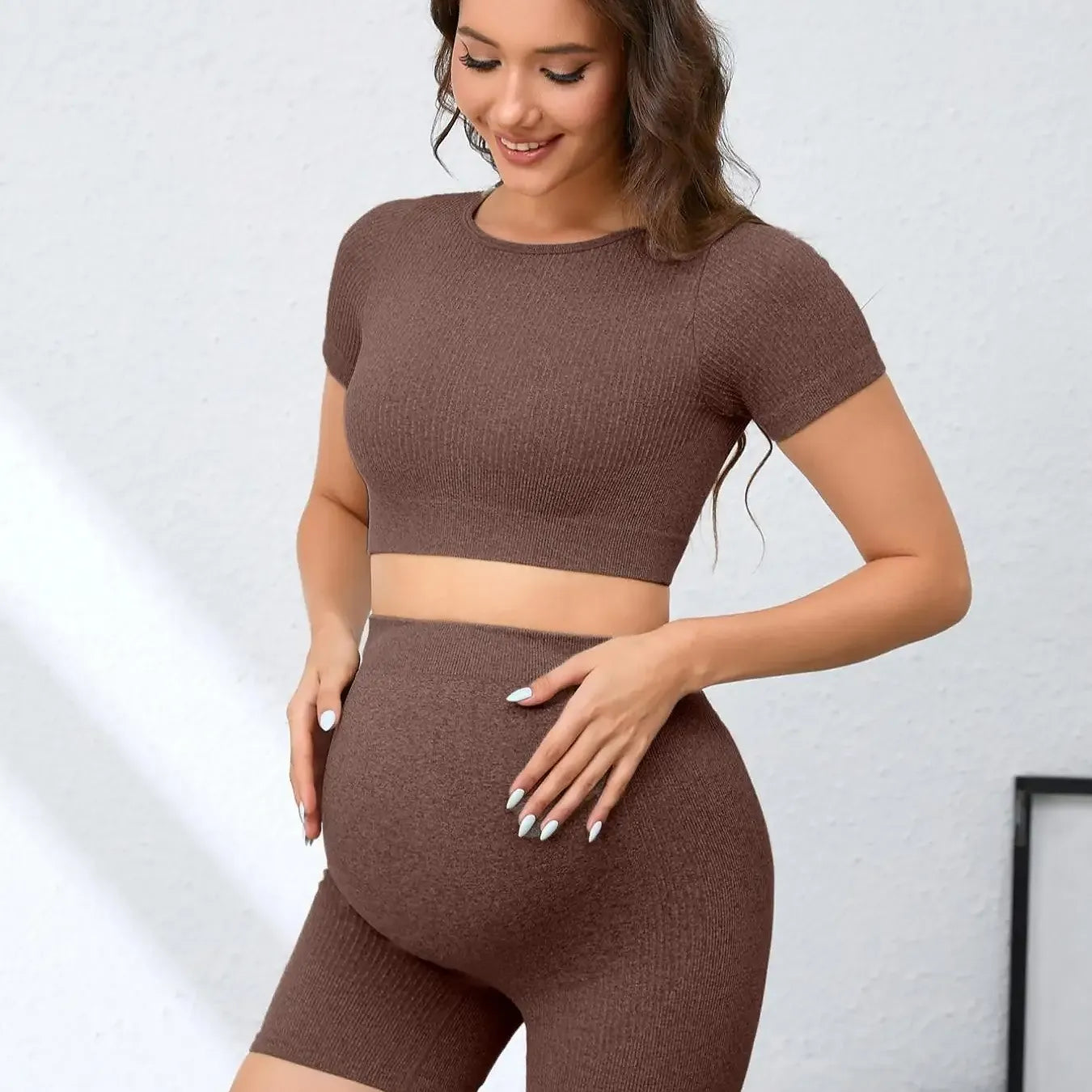 Zwangerschapsset – Naadloze 2-delige Sportieve Crop Top & Legging