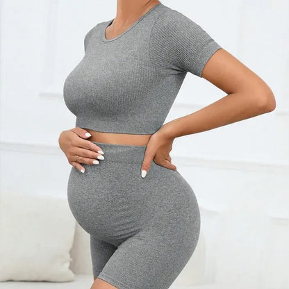 Zwangerschapsset – Naadloze 2-delige Sportieve Crop Top & Legging