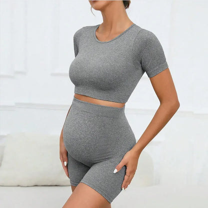 Zwangerschapsset – Naadloze 2-delige Sportieve Crop Top & Legging