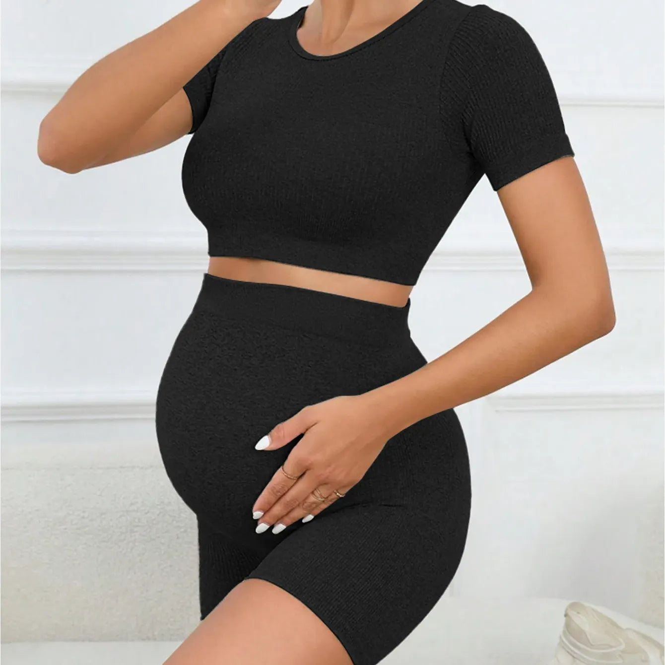 Zwangerschapsset – Naadloze 2-delige Sportieve Crop Top & Legging